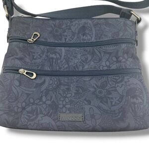 Sakroots Crossbody Bag Women Blue Floral Nylon Multi Zip Messenger